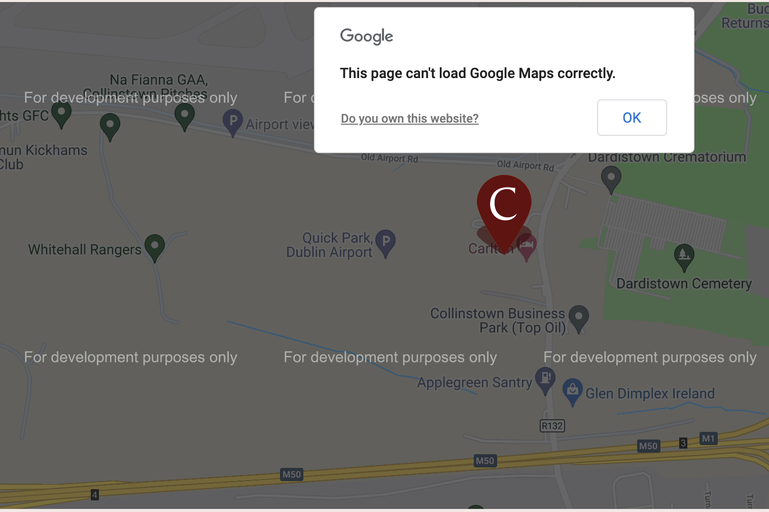 This Page Can't Load Google Maps Correctly.